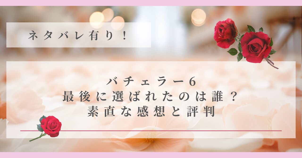 ネタバレ有り！バチェラー6・最後に選ばれたのは誰？素直な感想と評判